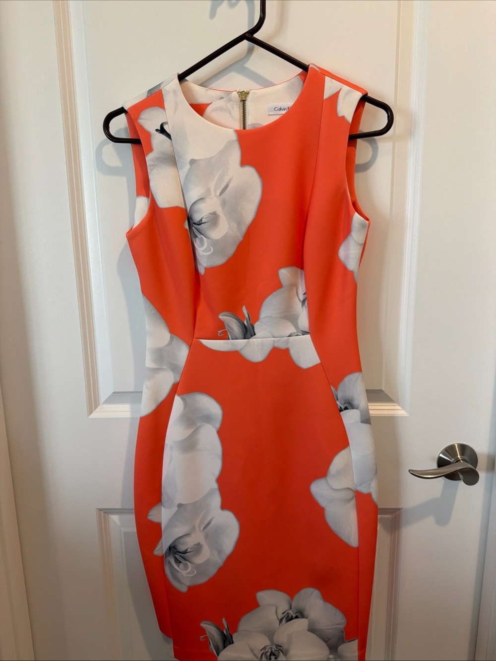 Calvin Klein Coral and White Floral Midi Sheath Dress